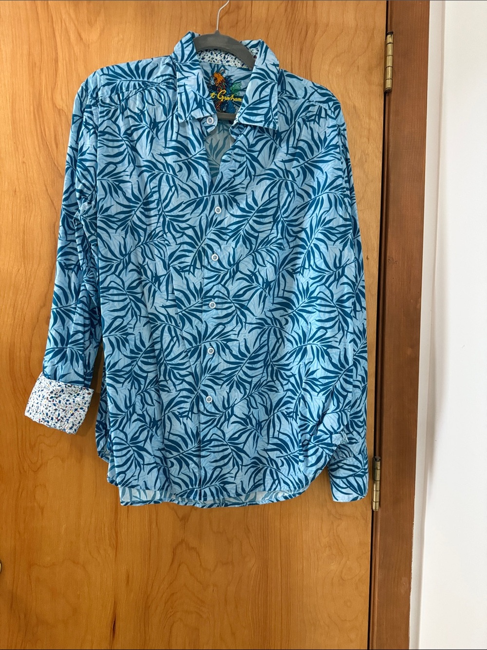 Robert Graham Blue Leaf Print Casual Button-Down Shirt